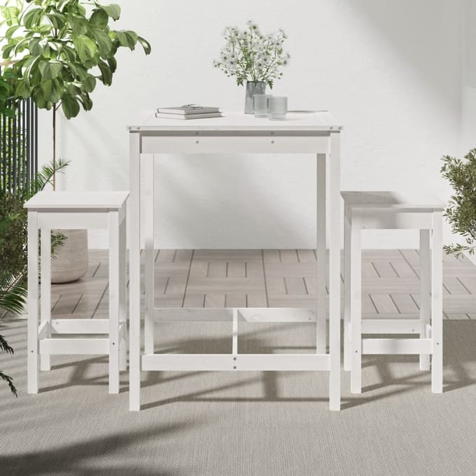 vidaXL - 3-delige - TuinTuinbarset - massief - grenenhout - wit