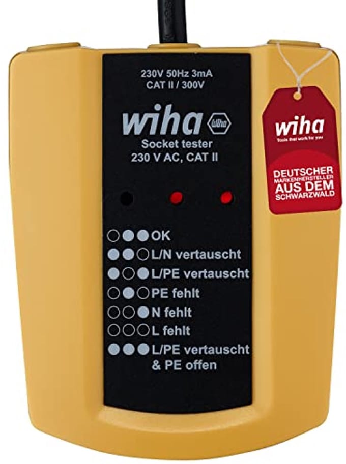 Sockettester 230 V AC met 2 AAA-batterijen - CAT II - Zwart/Geel
