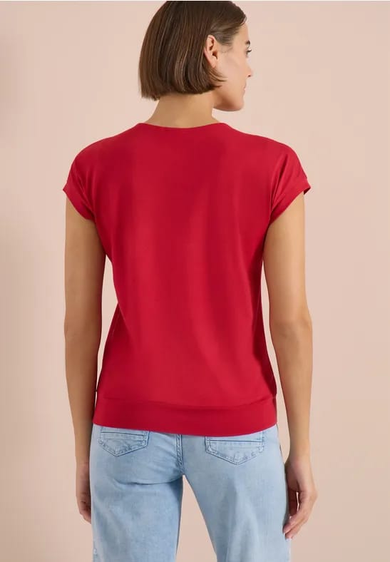 Shirt met korte mouwen en V-hals in effen kleur