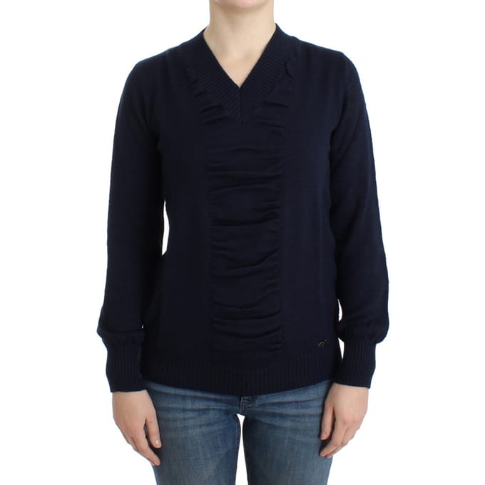 Costume National Donkerblauwe wollen trui met V-hals voor dames