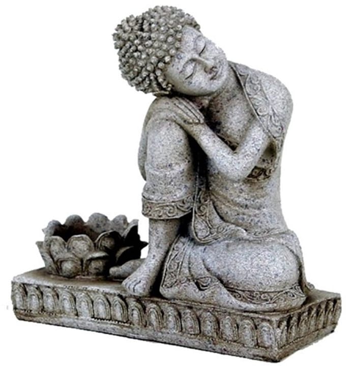 Boeddha met kaarshouder steengrijs - 17.5 - Polyresin - M