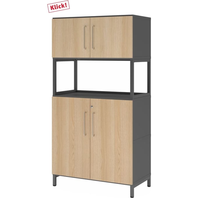 FlexWall | 4 OH | 2x deuren + lijst | met sokkelframe - Grafiet/Eiken