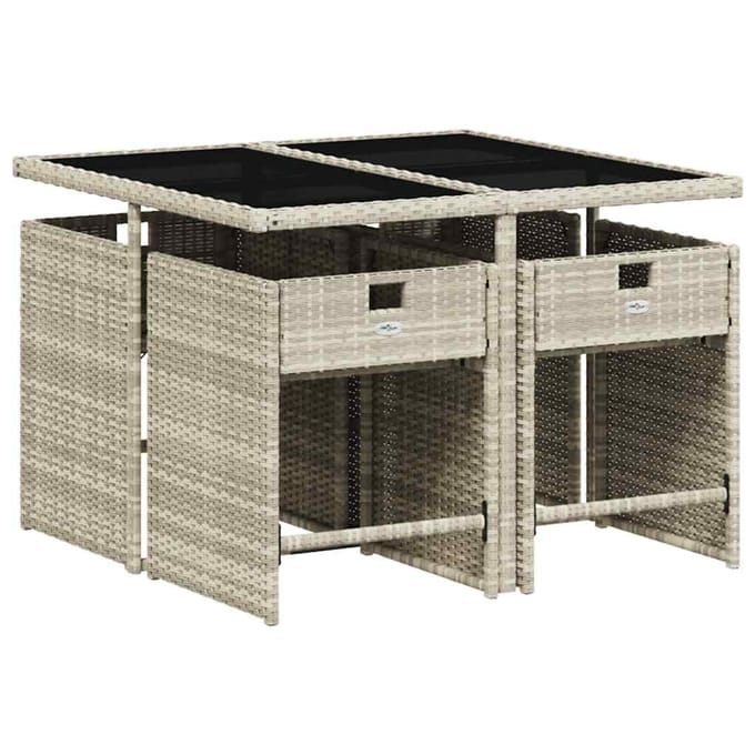 vidaXL - 5-delige - Tuinset - met - kussens - poly - rattan - lichtgrijs