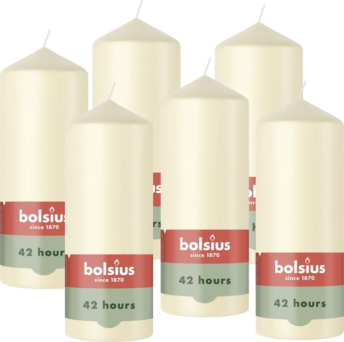 Bolsius - Gladde Stompkaarsen - Ivoor - 6 stuks - 15cm - 42 Branduren