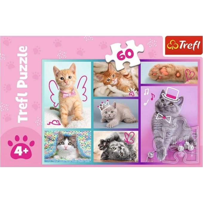 Trefl legpuzzel - schattige katten - 60 stukjes - kleurrijk karton.