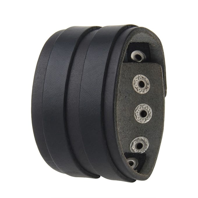 Leren Armband - Drukknopen - Heren - Zwart