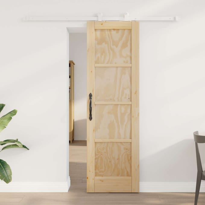 vidaXL - Schuifdeur - Natuurlijk - en - Wit - 61 - x - 198,5 - cm - Massief - grenenhout