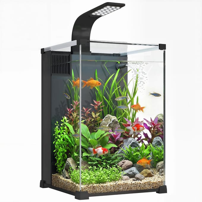 PawHut Aquarium met filter en LED-verlichting - Vissenkom - Aquariumset - Zwart