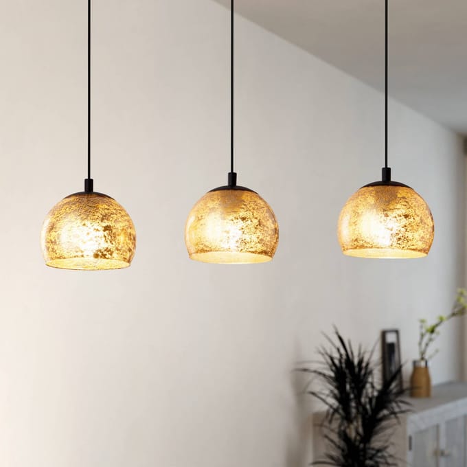 EGLO Albaraccin Hanglamp - E27 - 78 cm - glas - Zwart/Goud