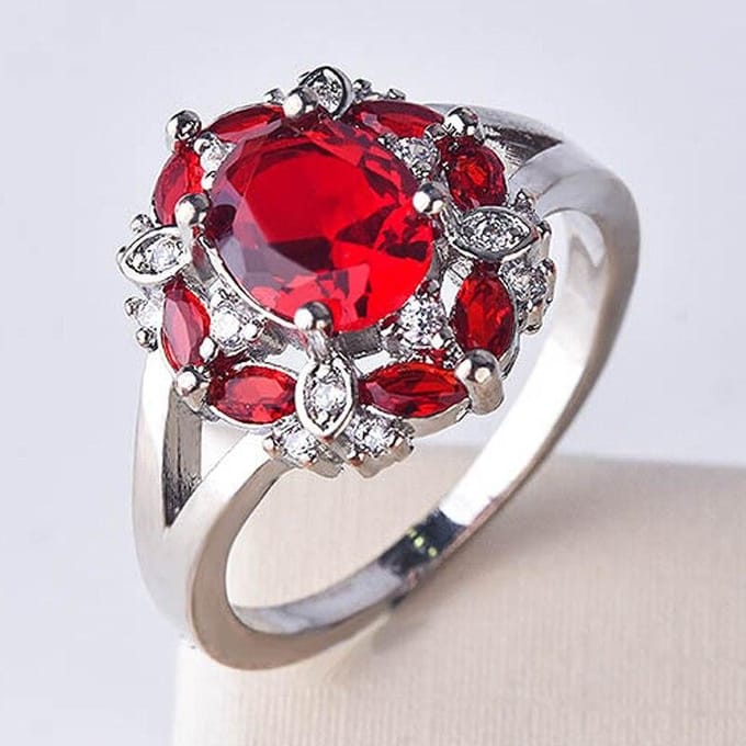 POMOiii Ringen Voor Vrouwen Echte Sieraden Ring Romantisch Vrouwelijk Bruiloft Verloving Cadeaus 10 rood