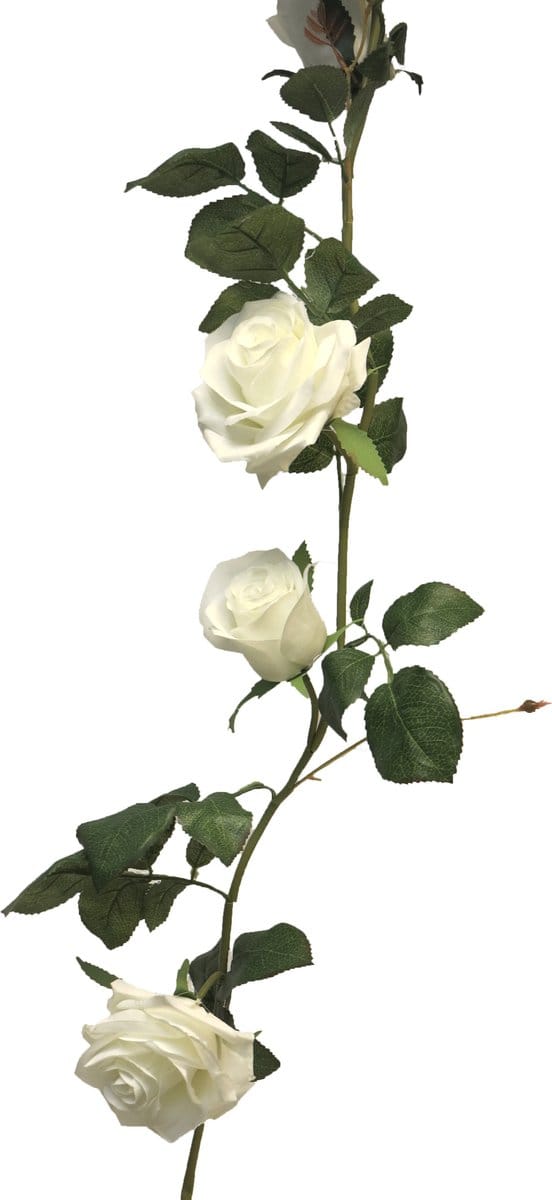 Bellatio Design Kunstbloem slinger rozen - 145 cm - wit - bruiloft versiering - guirlande - decoratie