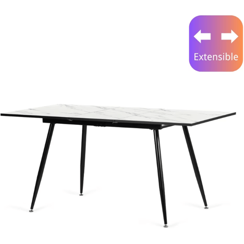 URBAN MEUBLE Eettafel met wit marmerpatroon, rechthoekig, uitschuifbaar, 120-160/80/75 cm