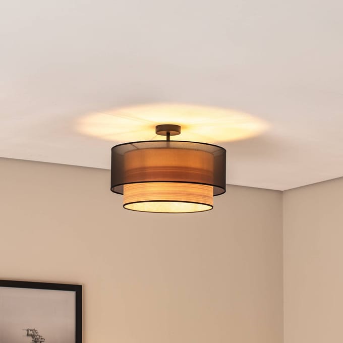 Euluna plafondlamp Cedrik, organza zwart, essenfineer