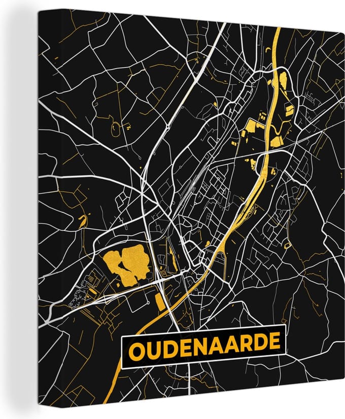 Canvas Schilderij Kaart - Oudenaarde - Goud - Plattegrond - Stadskaart - 20x20 cm - Wanddecoratie
