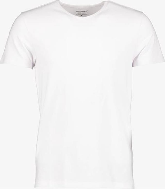 Unsigned heren T-shirt wit v-hals - Maat L
