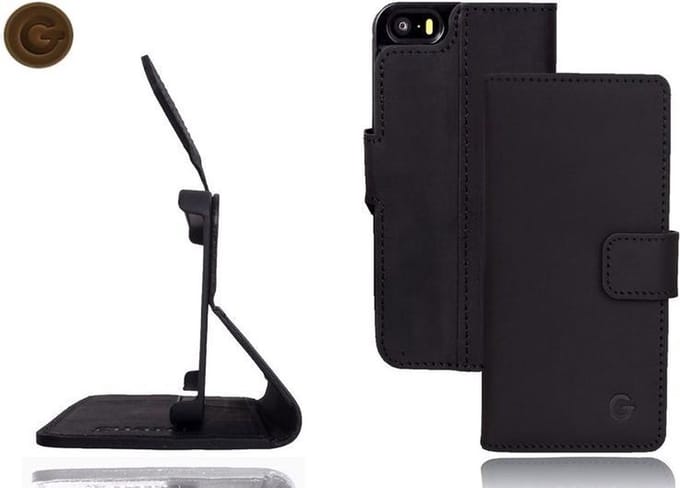GUARD Lederen booktype hoes voor de iPhone 6 plus Mat Zwart