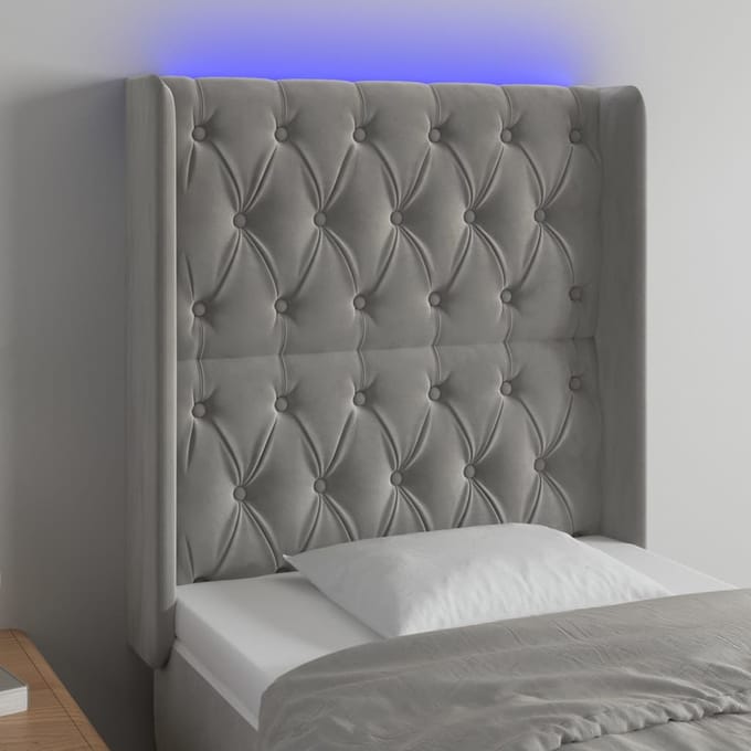 vidaXL - Hoofdbord - LED - 83x16x118/128 - cm - fluweel - lichtgrijs