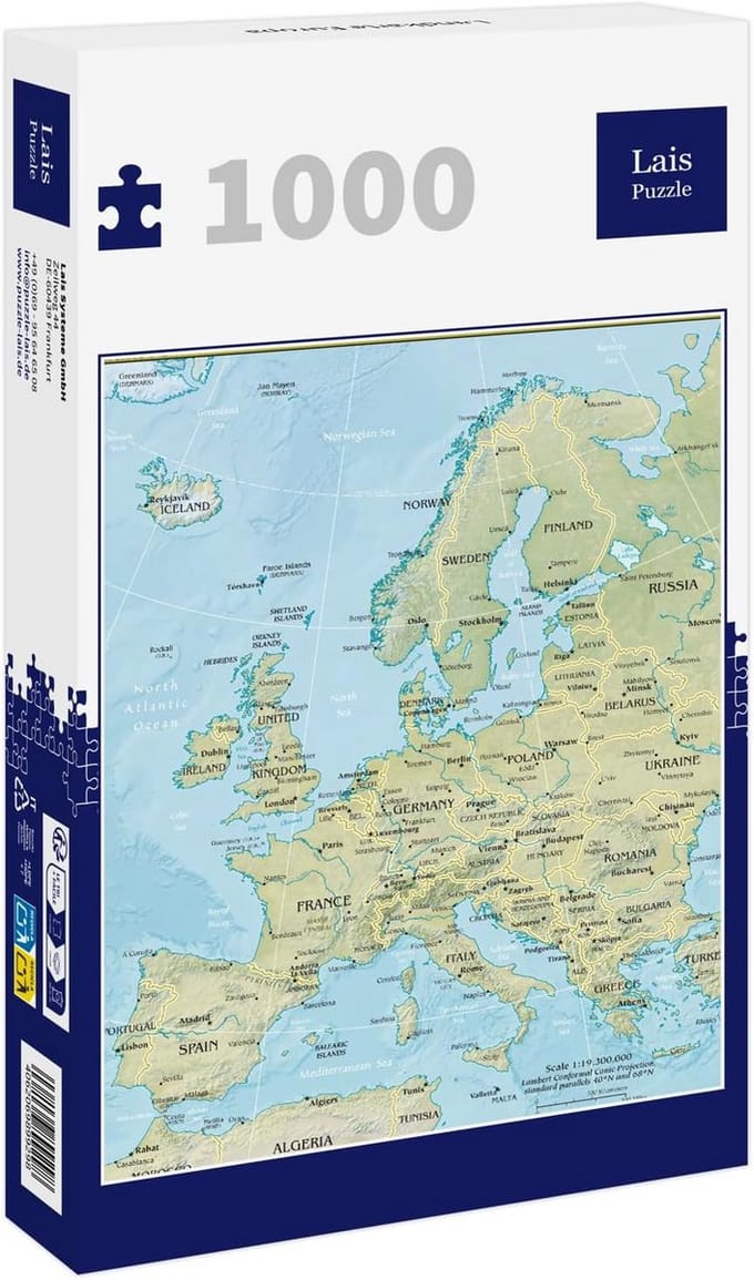 Uitgebreide Puzzelkaart van Europa 1000 Stukjes