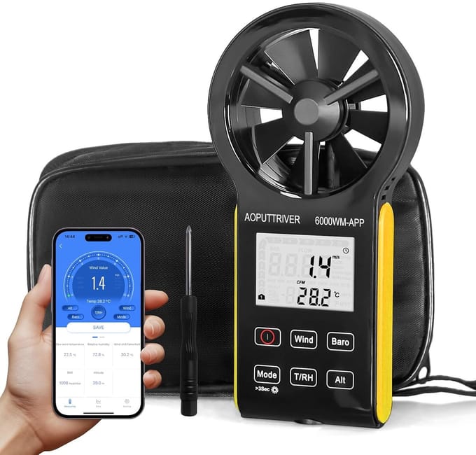 Windmeter Anemometer - Luchtstroommeter Temperatuurmeter - HVAC Marine Hobby - 5 Meet Eenheden - CFM Temperatuur