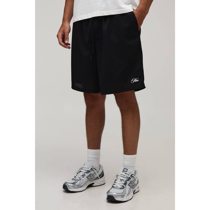 Baggy Fit Heren Script Mesh Jersey Short | Black | Size Large
