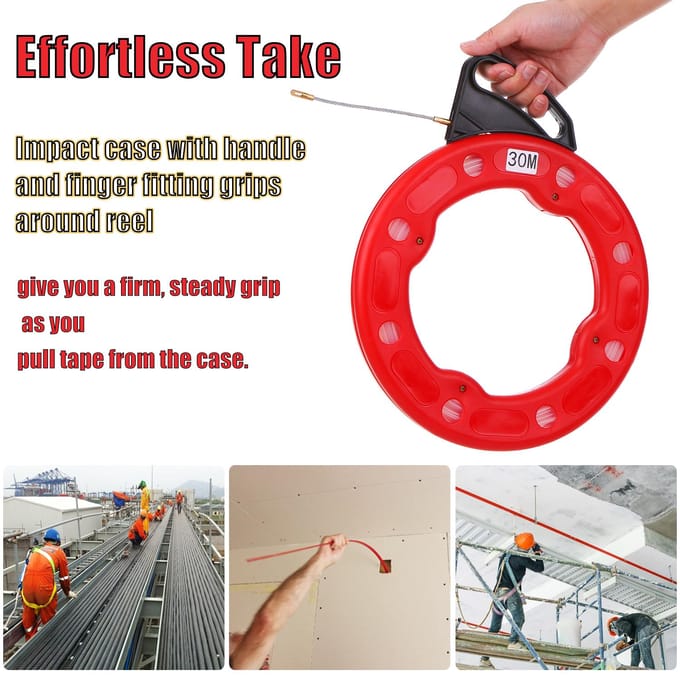 30M Fiberglass Vislint Reel Puller Geleidende Elektrische Kabel Puller met Impact Case Elektrisch 30M
