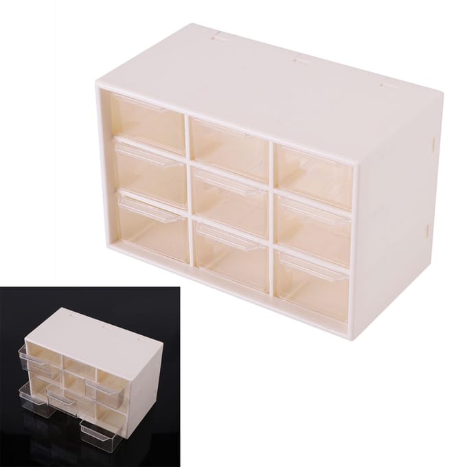 Mini Tiroirs Portables en Plastique à 9 Compartiments Boîte de Rangement pour Bijoux Cosmétiques Blanc blanc