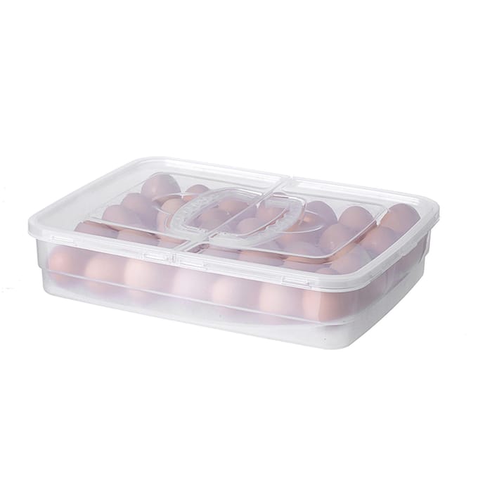 Draagbare Eieropbergdoos 34 Vakken Plastic Eieropbergdrager met Handvat voor Keuken Koelkast white