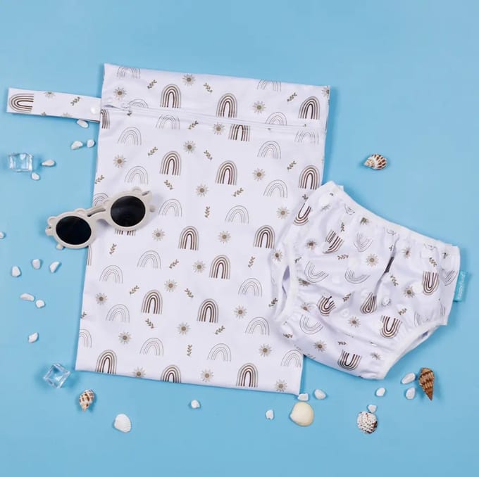 Wasbare zwemluier - met waterdichte opberg tas - design zon - 0 - 3 jaar - baby
