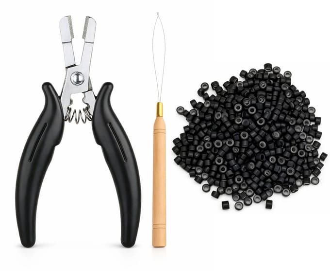 Guardian Beauty Microringen met Siliconen - 1,000 stuks - Zwart - Inclusief Tang + Loop Tool - Voor Haar Extensions