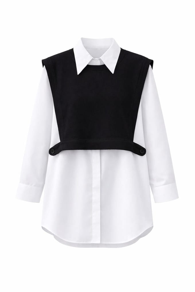 Touché Privé - Poplin blouse met gebreide spencer - Zwart - Dames