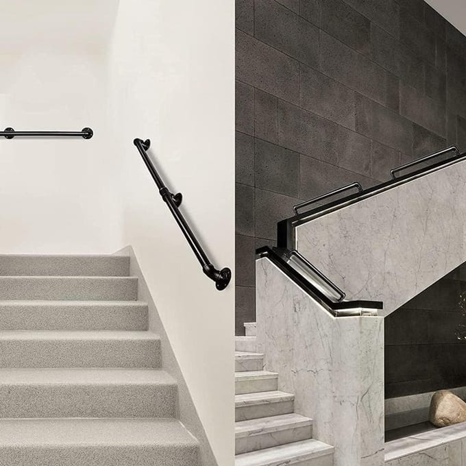 Wandleuning - Handgreep Trap - Veiligheid Verhogend - Industriële Stijl - 7ft - Zwart