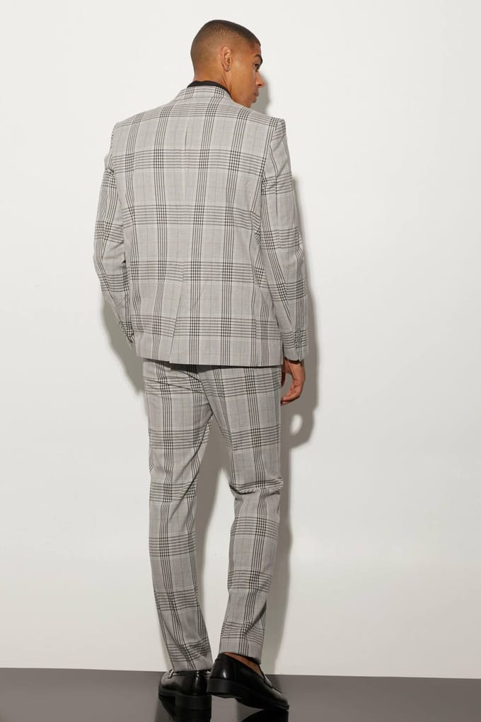 Oversized Boxy Check Contrast Stitch Jacket | Grey | Size 46