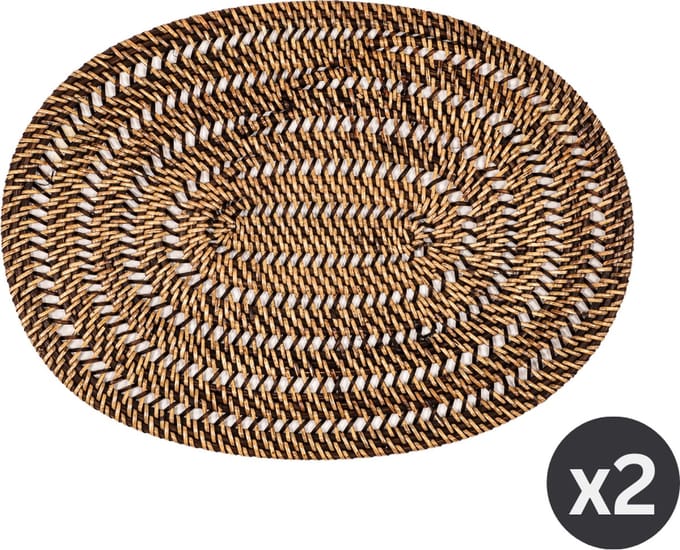 Placemat RATTAN SPIRAL - SET/2 - Ovaal - 30x40 cm, donkerbruin