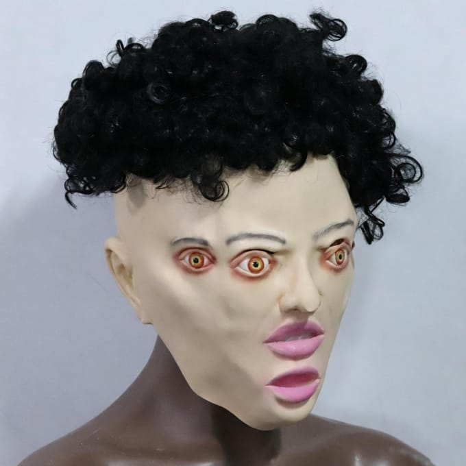 Vierogen, dubbele mond freak latex masker One size fits all adults beige