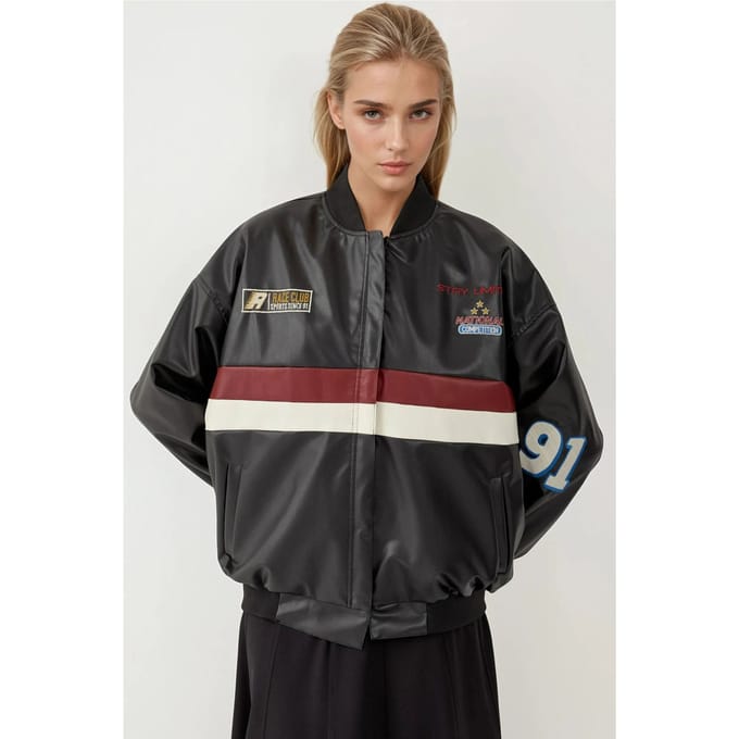 Nepleren Oversized Bomberjack met Patchdetails