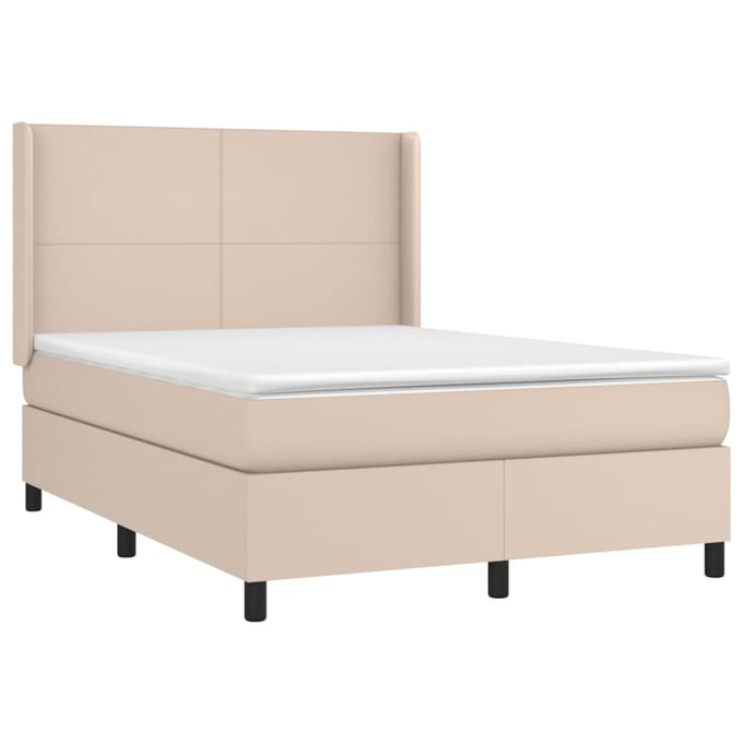 vidaXL - Boxspring - met - matras - kunstleer - cappuccinokleurig - 140x190 - cm