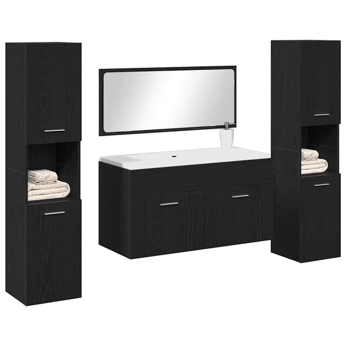Ensemble de meubles de salle de bain 4 pièces Matériau à base de bois Effet Chêne Noir