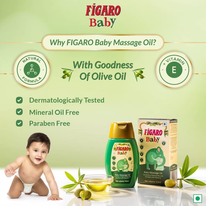 Figaro Baby Massageolie 100 ml Pak van 1 Met Natuurlijke Olijfolie & Vitamine E Voor Zachte Babyhuidverzorging beige