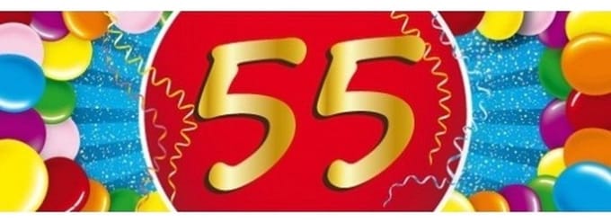 55 jaar leeftijd sticker - 19 x 6 cm - verjaardag - jubileum - versiering
