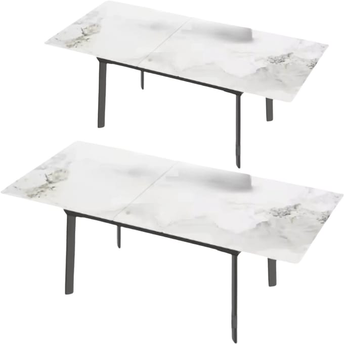 8-10 Personen Gesinterde Stenen Eettafel - 180 cm Uitschuifbare Kerst Keuken Eettafel met Metalen Frame