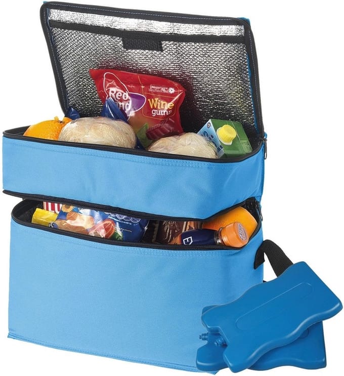 Grote blauwe koeltas met 6x koelelementen set