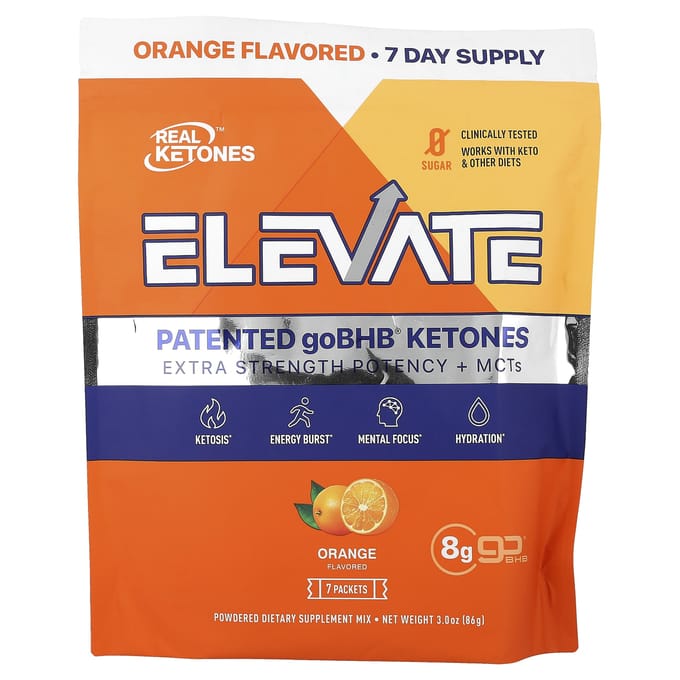 Real Ketones Elevate, Orange, Paquet de 7, 12,3 g (0,43 once) Chaque