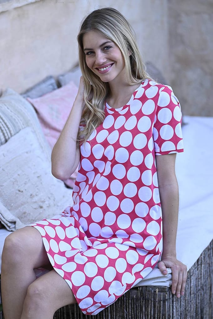 Nachthemd grafische stippen katoen - Rood - Maat - 46