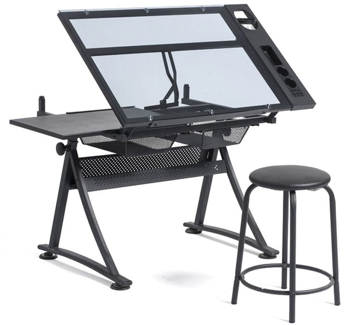 Lykke Tekentafel met glazen blad en kruk