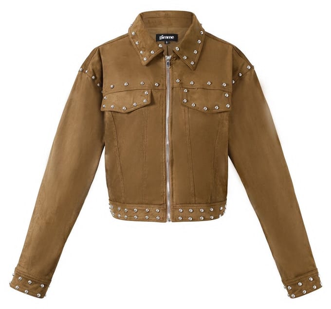 Comfortabele Geweven Polyester Damesjas met Studs - Kaki - Maat M