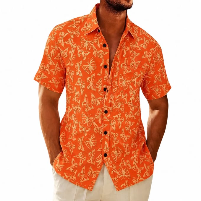 Oranje Heren T-shirt - Blouse - Vlinder