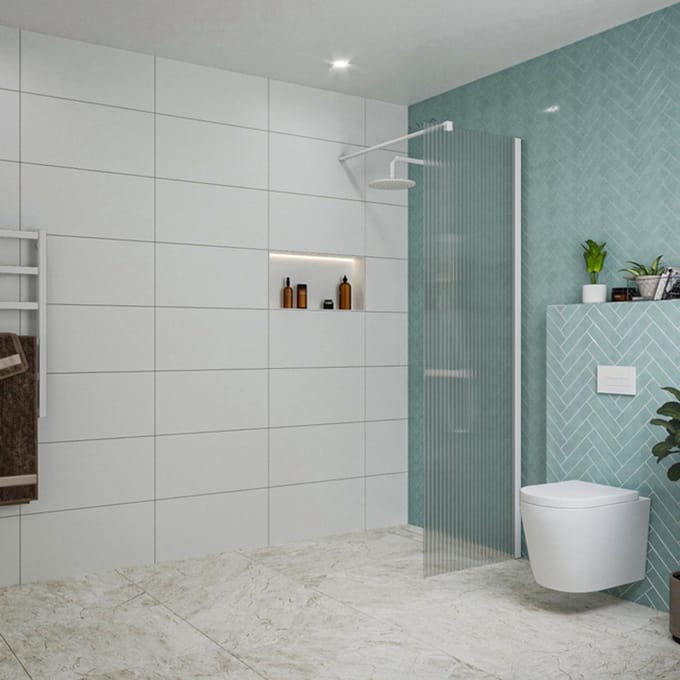 FugaFlow Eccelente Vetro inloopdouche badkamer - 60x200cm - ribbelglas - wandarm - mat wit