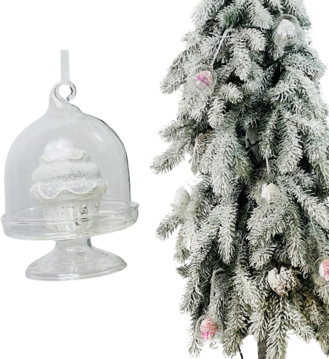 Inspiruj - Kerstbal - Biało-srebrna Babeczka - Glas - 7,5 cm