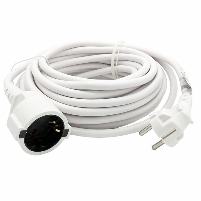 B-Tech Verlengsnoer/verlengkabel - voor ronde stekkers - wit - 1000 cm - Elektra kabels