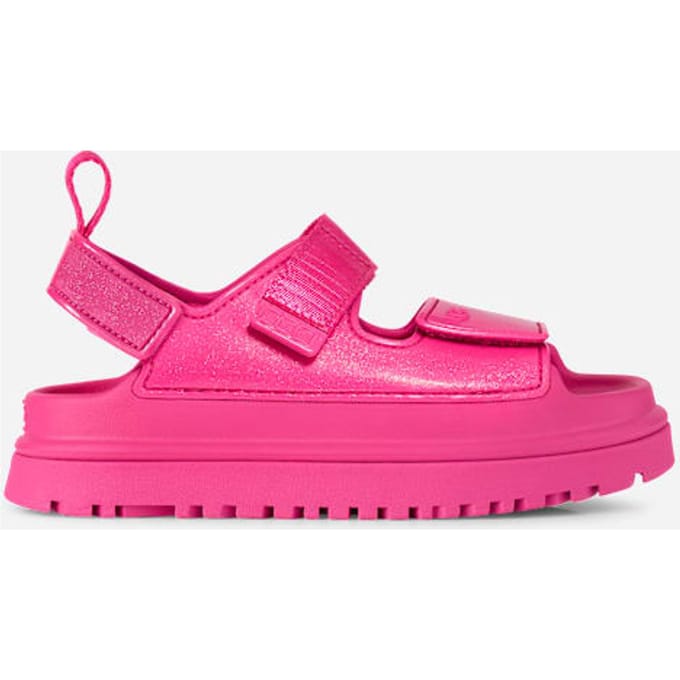 UGG® GoldenGlow Glossy Sparkles Sandal in Deep Coral, Size 2, Polyester